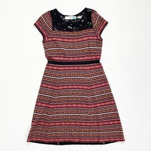 Anthropologie Fair Isle Red Sweater Dress Womens M SPARROW Cashmere Short Sleeve